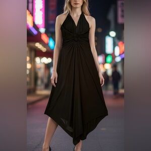 Laundry by Shelli Segal Black Halter Dress V-Hem Draped Waist Evening Dress